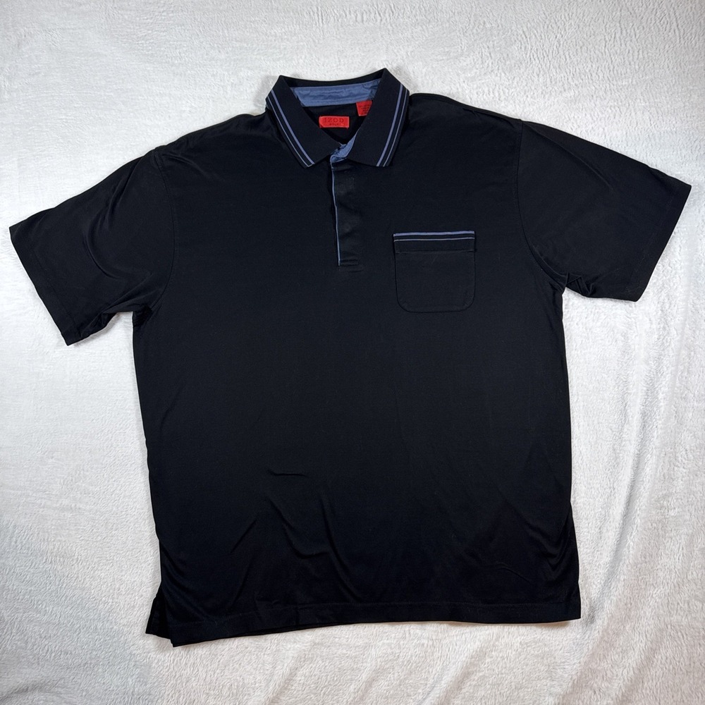 IZOD‎ Golf Short Sleeve Polo Crisp Black 100% Cotton Collared Red Label XL